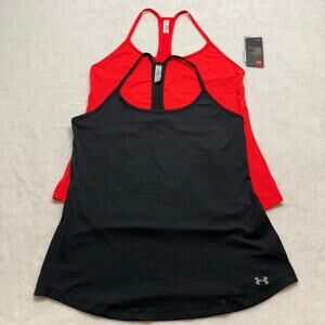 Under Armour Fly By Racerback Heatgear Tank Tops Size S Black & Neon Red (2)